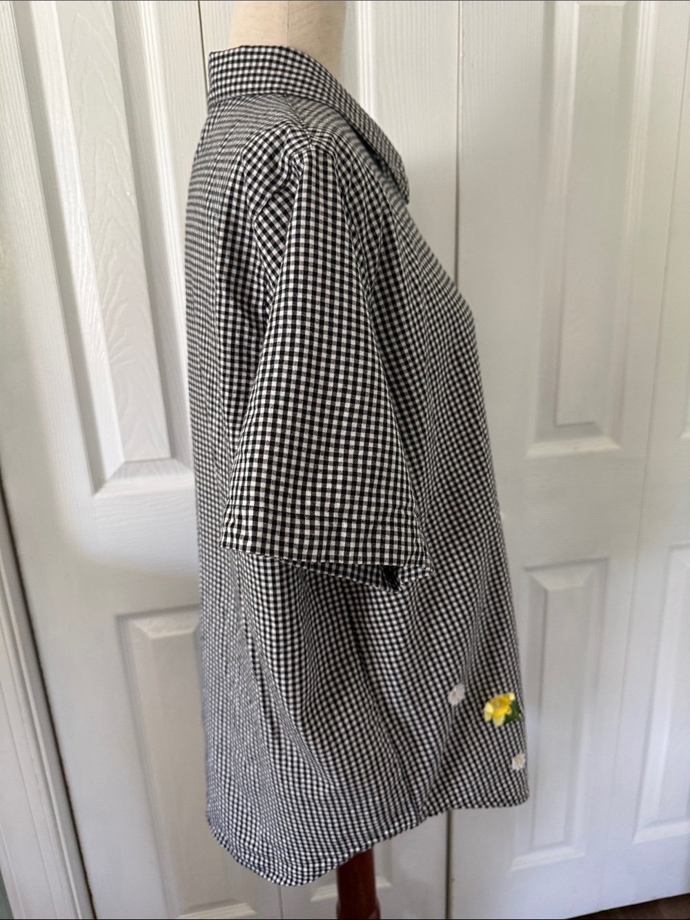 Vintage 90s Lemon Grass Black and White Gingham Shirt with Daisy Detail Sz XL - Picture 4 of 8
